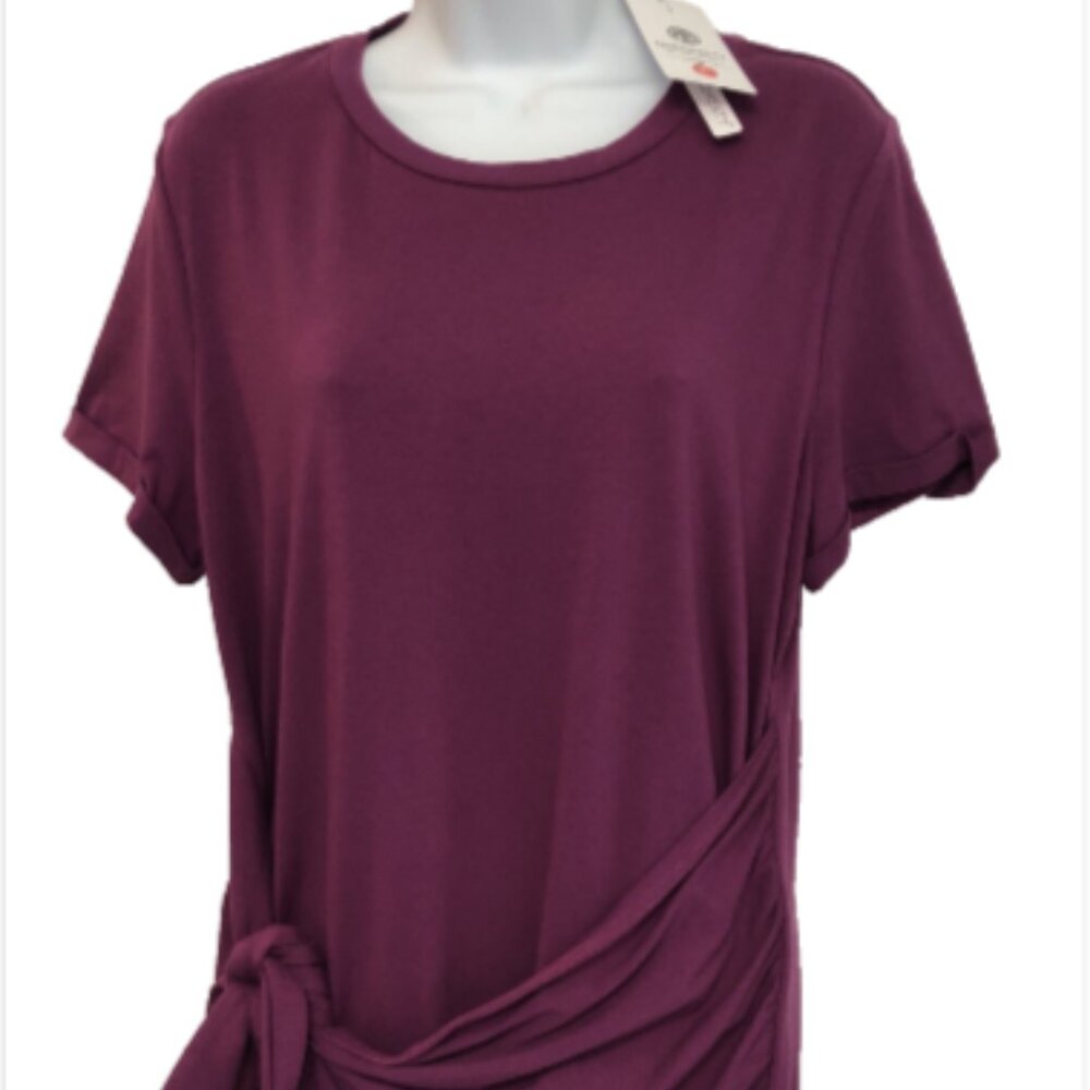 Merokeety Ladies Large Short Sleeve Wrap Style Side Tie Purple Knee Length Dress